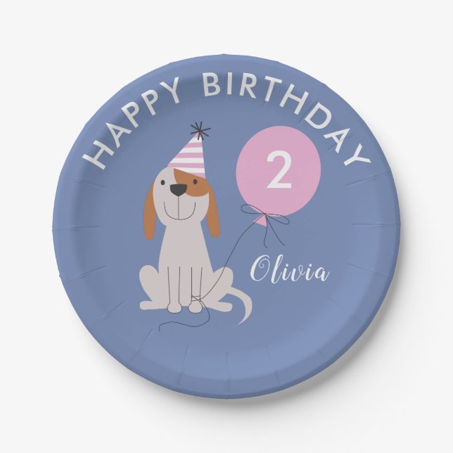 Puppy Dog Girls Birthday Party Paper Plate (Front)
