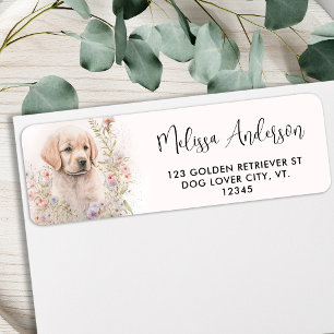 Puppy Dog Golden Retriever Floral Return Address 