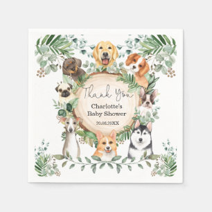 Puppy Dog Greenery Leaves Baby Shower 1st Birthday Napkin