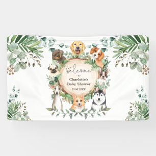 Puppy Dog Greenery Leaves Baby Shower Welcome Banner