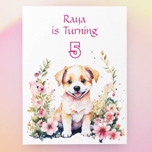 Puppy Dog in Flowers Girl's Birthday Party  Invitation (Creator Uploaded)