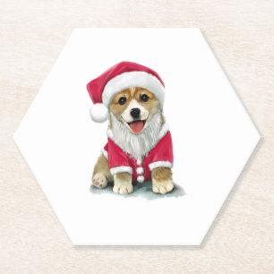 Puppy Dog in Santa Claus costume   Paper Coaster