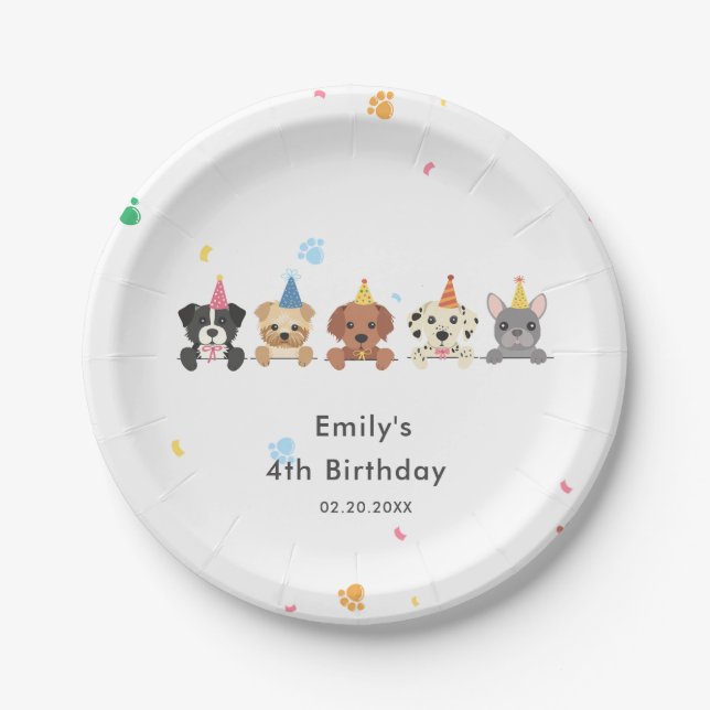  Puppy Dog Kids Birthday Party Paper Plate (Front)