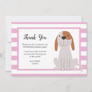 Puppy Dog Kids Birthday Pink Thank You Card