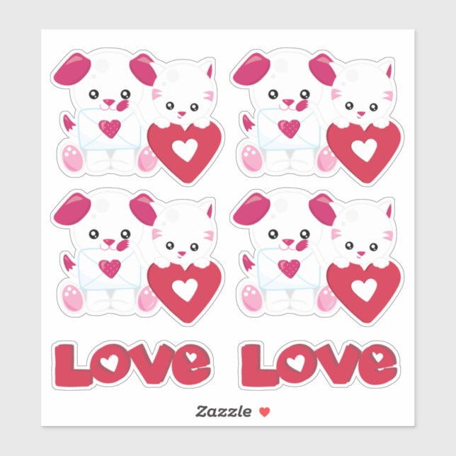 Puppy Dog Kitty Cat Love Valentine Kids (Sheet)