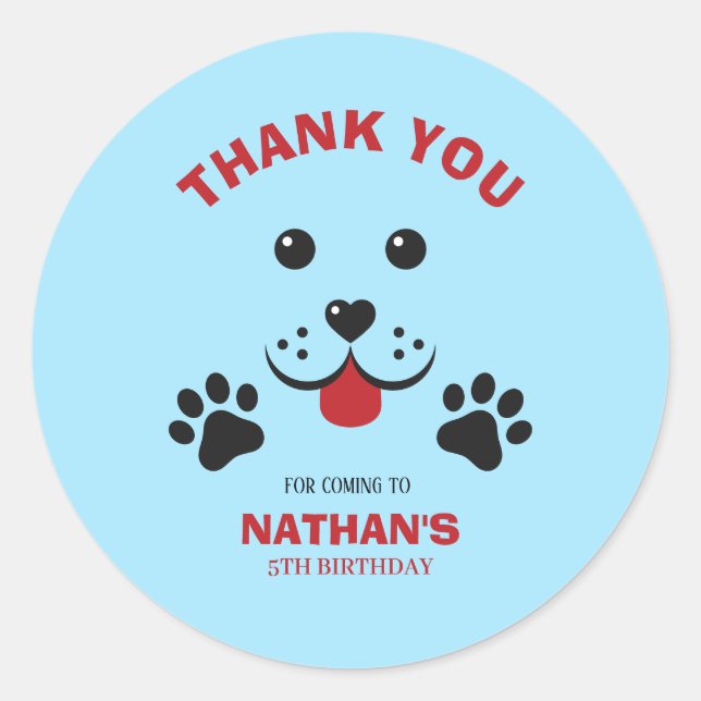 Puppy Dog Lets Pawty  Birthday Boy Classic Round Sticker (Front)