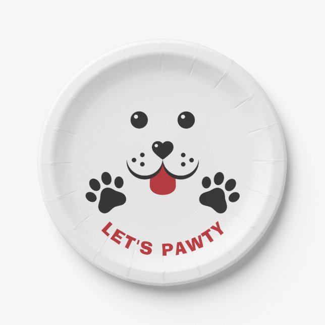Puppy Dog Lets Pawty  Birthday Boy Paper Plate (Front)