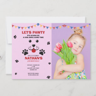 Puppy Dog Lets Pawty  Birthday Boy Photo Invitation
