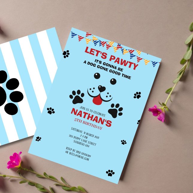 Puppy Dog Lets Pawty Birthday Kids Invitation (Creator Uploaded)