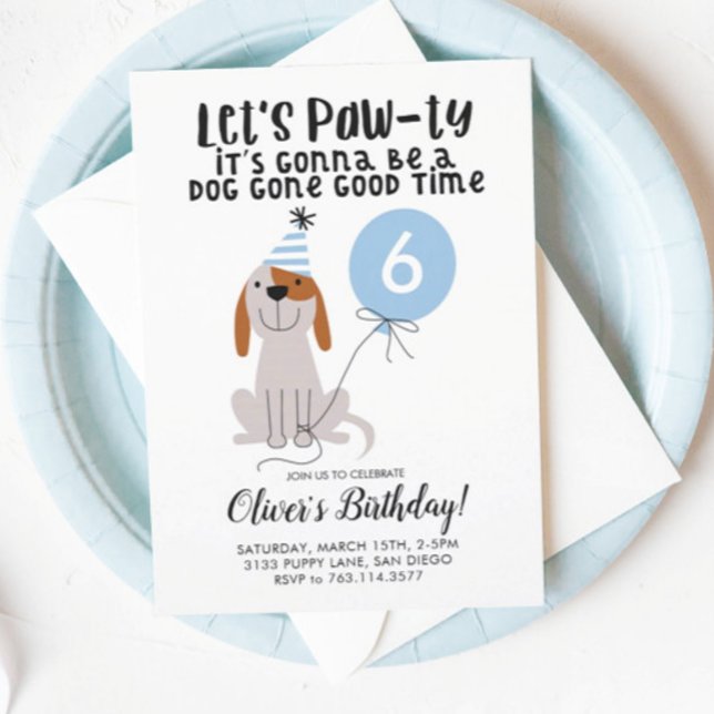 Puppy Dog Lets Pawty Birthday Party Boy Invitation (Creator Uploaded)