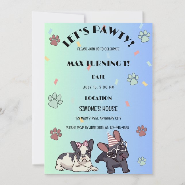 Puppy Dog Lets Pawty Birthday Party Invitation (Front)