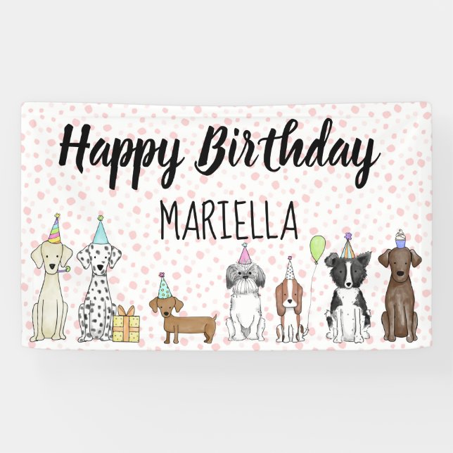 Puppy Dog Little Girl Birthday Party Banner (Horizontal)