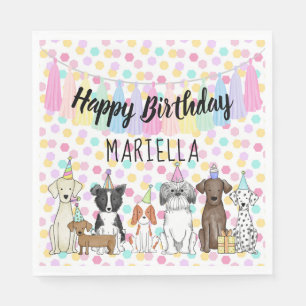 Puppy Dog Little Girl Birthday Party Napkin