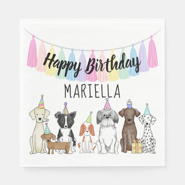 Puppy Dog Little Girl Birthday Party Napkin (Front)