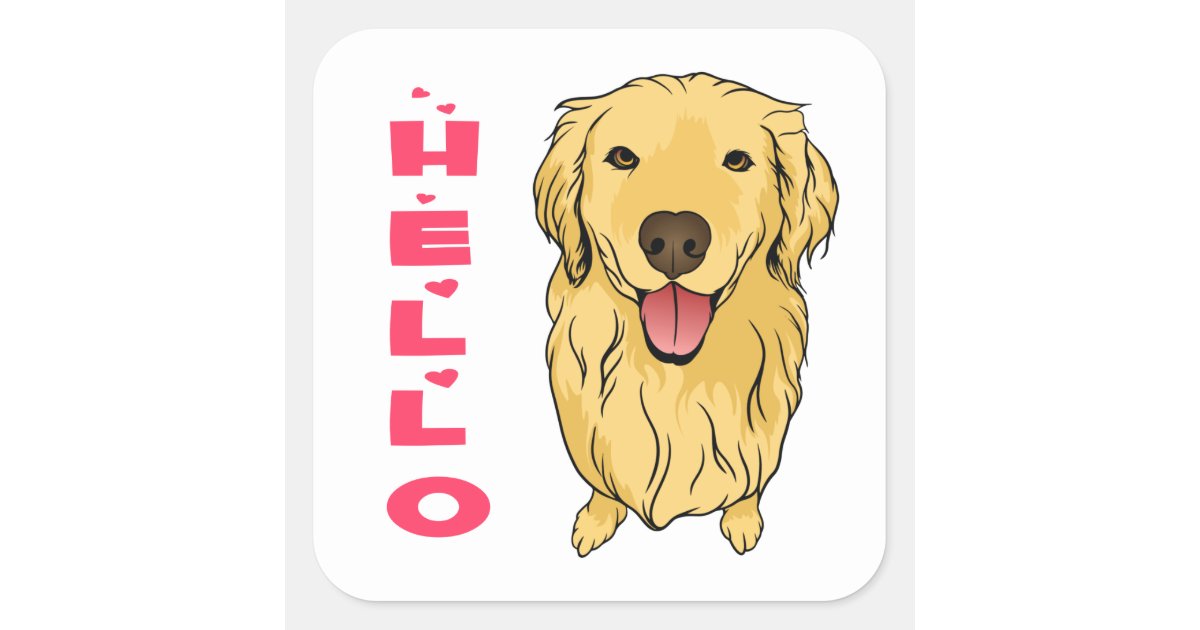 Puppy Dog Lover Cartoon Hello Golden Retriever Square Sticker | Zazzle