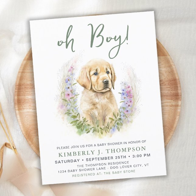 Puppy Dog Modern Sage Green Baby Shower Invitation Postcard (Creator Uploaded)