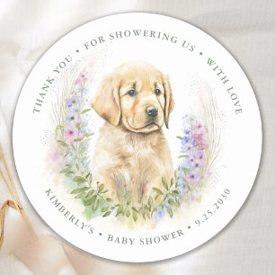 Puppy Dog Modern Sage Green Baby Shower Thank You Classic Round Sticker