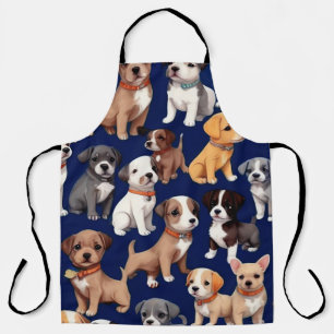 Puppy Dog Navy Blue Pattern Design Apron