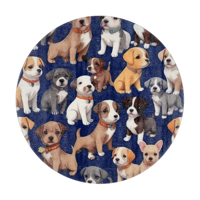 Puppy Dog Navy Blue Pattern Design Cutting Board (Front)
