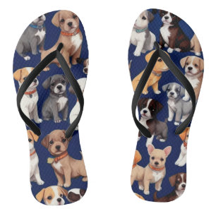 Puppy Dog Navy Blue Pattern Design Flip Flops