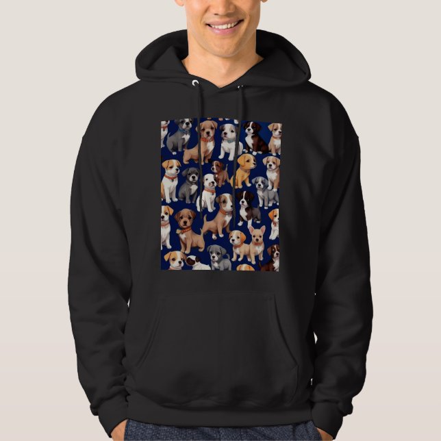 Puppy Dog Navy Blue Pattern Design Hoodie (Front)