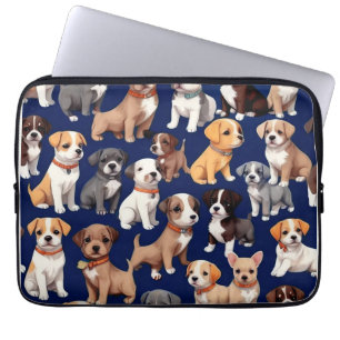 Puppy Dog Navy Blue Pattern Design Laptop Sleeve