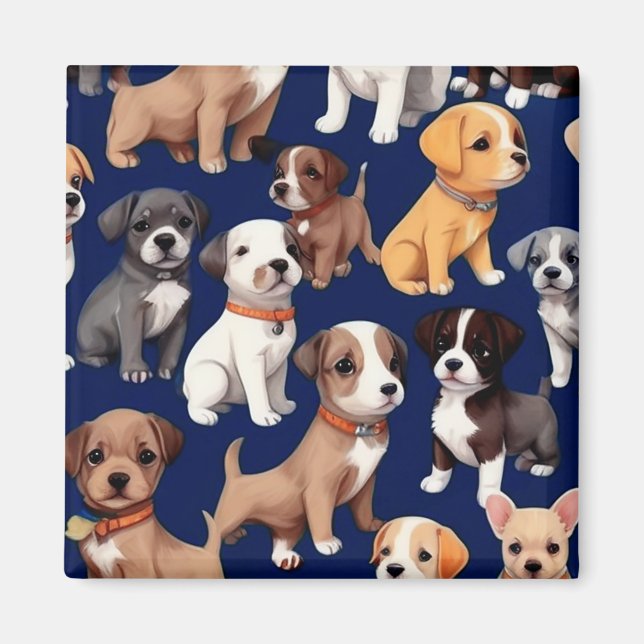 Puppy Dog Navy Blue Pattern Design Magnet (Front)