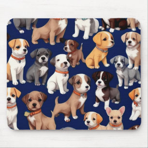 Puppy Dog Navy Blue Pattern Design Mouse Mat