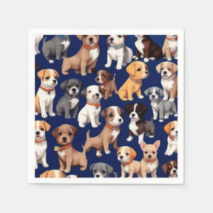 Puppy Dog Navy Blue Pattern Design Napkin
