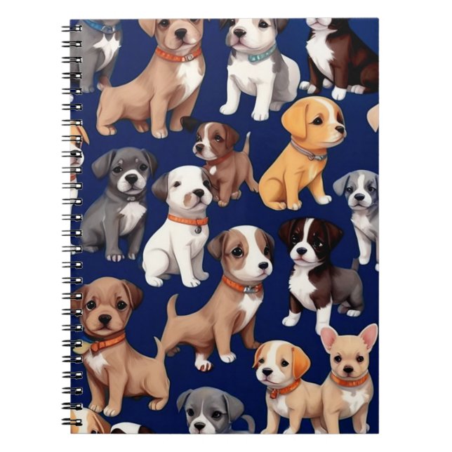 Puppy Dog Navy Blue Pattern Design Notebook (Front)