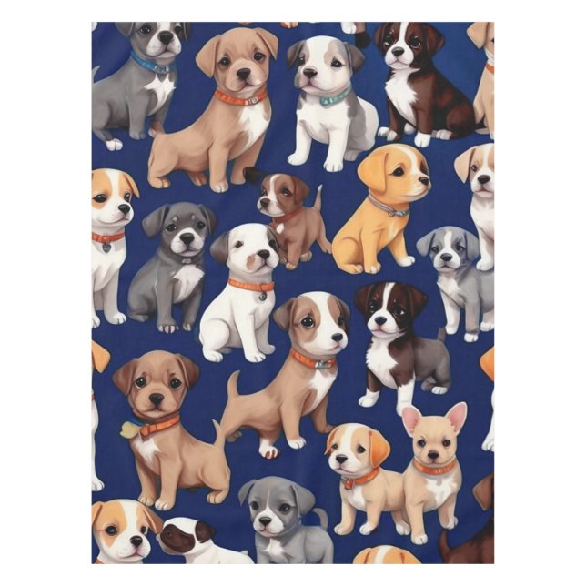Puppy Dog Navy Blue Pattern Design Tablecloth (Front)