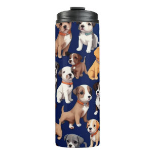 Puppy Dog Navy Blue Pattern Design Thermal Tumbler