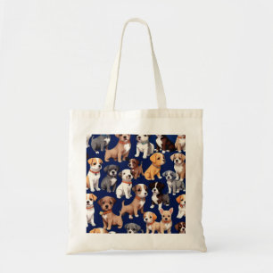Puppy Dog Navy Blue Pattern Design Tote Bag