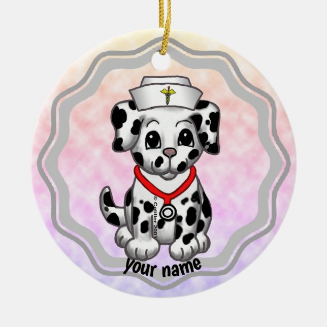 Puppy dog nurse  ceramic tree decoration (Front)