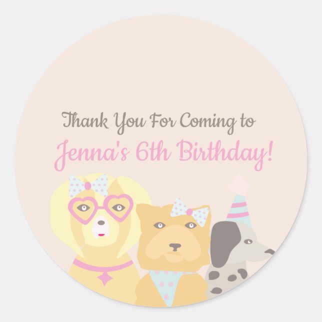 Puppy Dog Party Favour Classic Round Sticker (Front)