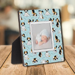 Puppy Dog Pattern Frameless Family Photo Easel Plaque<br><div class="desc">Made to look dimensional, a cute puppy dog pattern on a blue background creates a fun frame for our favourite photo on this tabletop plaque with a built-in easel. The image is put directly on the hardboard panel for a stunningly crisp image with an easy wipe clean surface. Great as...</div>