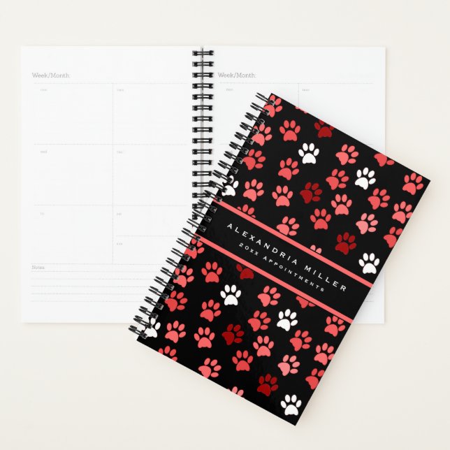Puppy Dog Paw Print Black & Pink | Name & Year Planner (Display)