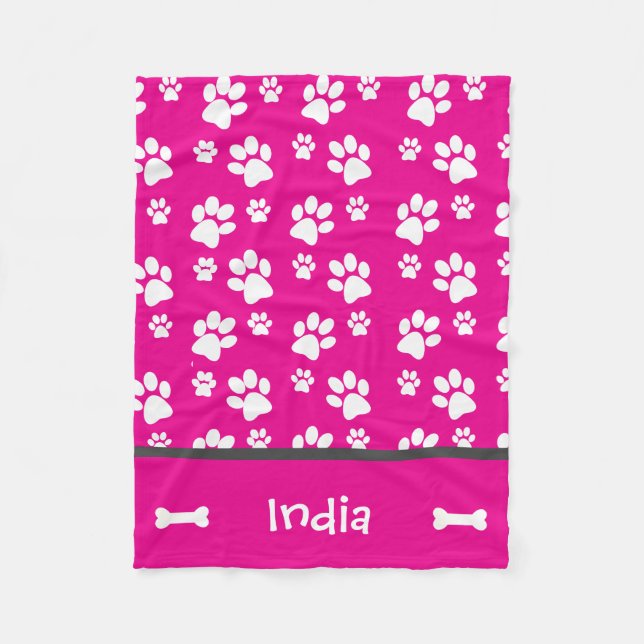 Puppy Dog Paw Print Blanket Add Doggie Name (Front)