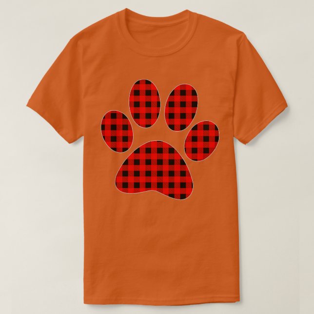 Puppy dog Paw Print Red Plaid Matching Buffalo Fam T-Shirt (Design Front)
