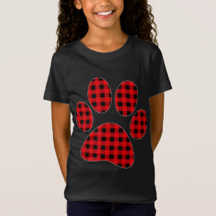 Puppy dog Paw Print Red Plaid Matching Buffalo Fam T-Shirt