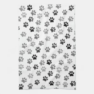 Puppy Dog Paw Print   White & Grey Tea Towel