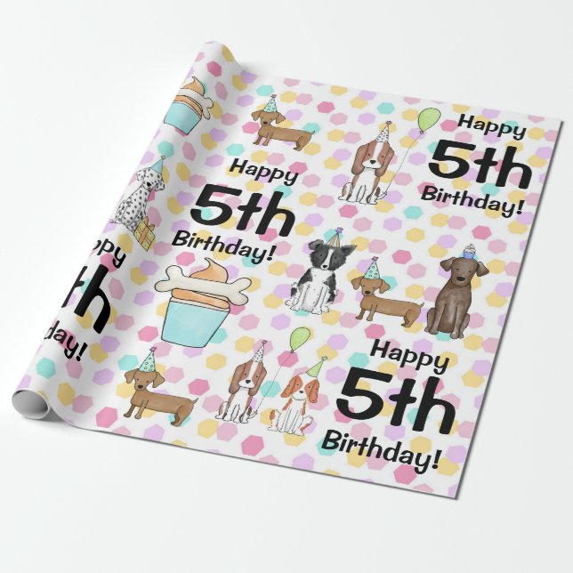 Puppy Dog Pawty Girl Personalized  Wrapping Paper (Unrolled)
