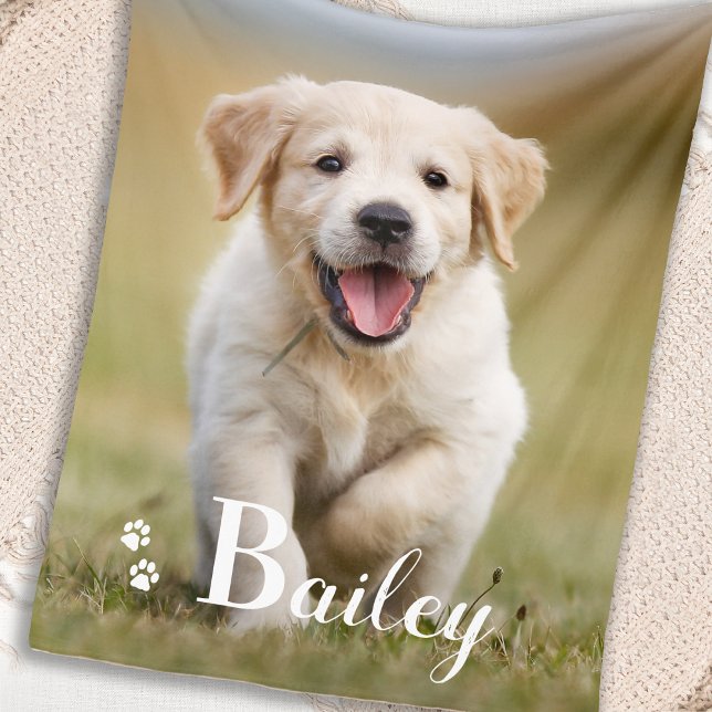 Puppy Dog Personalized Golden Retriever Pet Photo Fleece Blanket (Creator Uploaded)