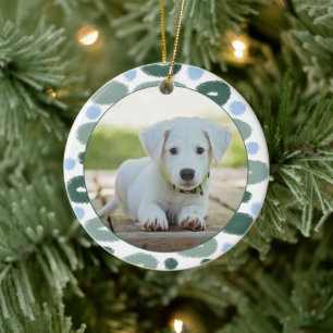 Puppy Dog Pet Colourful Blue Green Pattern Photo Ceramic Tree Decoration