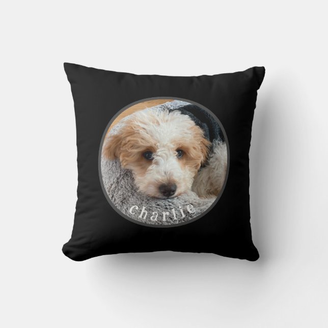 Puppy Dog Pet Personalised Photo Black Cushion (Front)