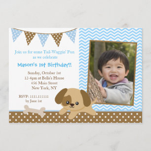 Puppy Dog Photo Birthday Invitations for boys