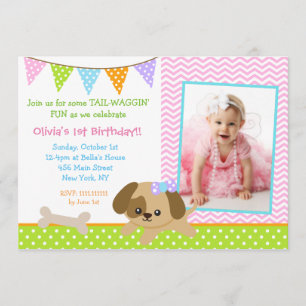 Puppy Dog Photo Birthday Party Invitations