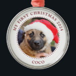 Puppy Dog Photo Christmas Ornament<br><div class="desc">Elegant 'My First Christmas' ornament with your new puppy's photo, name, and the year. Elegant red shaped text. Simply upload your photo. Create a close in photo of your pup's face. Replace this sample photo with your own adorable photo. Click on adjust if you want to move the photo around...</div>