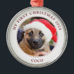 Puppy Dog Photo Christmas Ornament<br><div class="desc">Elegant 'My First Christmas' ornament with your new puppy's photo, name, and the year. Elegant red shaped text. Simply upload your photo. Create a close in photo of your pup's face. Replace this sample photo with your own adorable photo. Click on adjust if you want to move the photo around...</div>