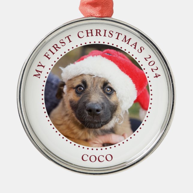 Puppy Dog Photo Christmas Ornament (Front)